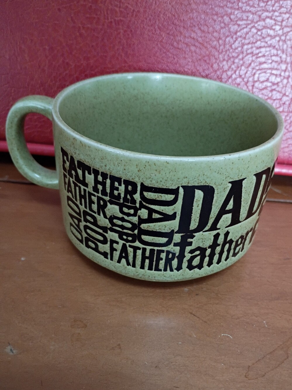 Vintage Father Pop Dad Stoneware Mug 1970s Coffee Chili Soup Avocado Green